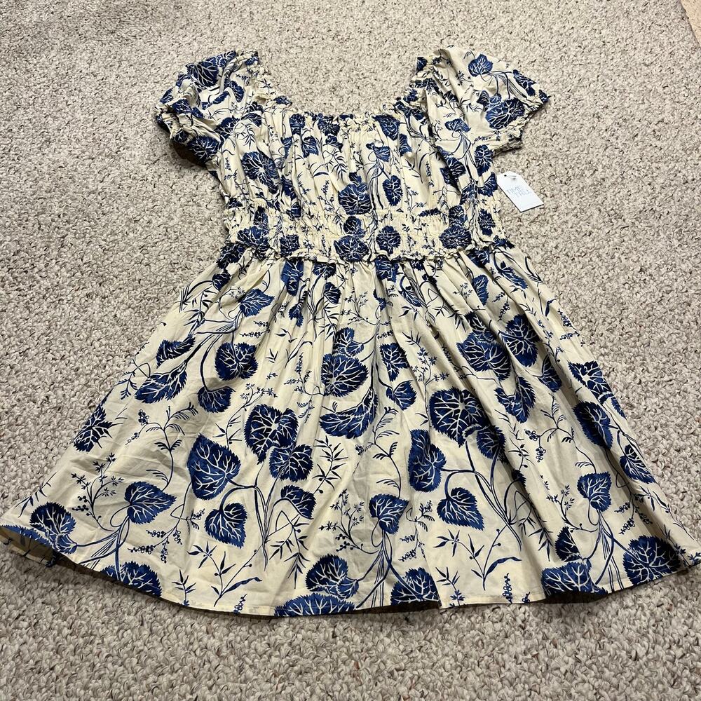 NEW Time and Tru Mini Peasant Dress XL Floral Beige Feminine Cottagecore Cotton
